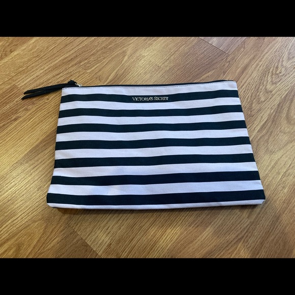 Victoria Secret Pink Black Stripe Cosmetic cotton Canvas - Picture 1 of 6